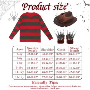 Disfraz de Freddy Krueger de JoyFuncos para Niños, Sudadera a Rayas Rojas y Verdes, Guantes, Gorro, Disfraz de Halloween - Product Image 6