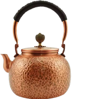 Théière en cuivre pur faite à la main, écologique, 1,8 L, avec poignée en verre, sans couvercle, résistante à la chaleur, style rétro de luxe léger
