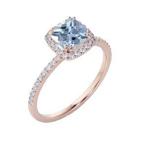 Anillo de compromiso y cumpleaños de aguamarina con corte Infinity Cushion de 1.25 quilates, plata de ley 925, estilo clásico, con engaste de rodio - Product Image 1