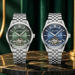 Montre mécanique analogique de style le plus récent, 41 mm, mouvement japonais, entièrement en acier inoxydable, cadran à cœur ouvert, automatique de luxe, marque personnalisée - Product Image 1