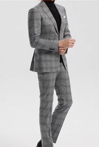 เสื้อทักซิโด้ชาย<span class=keywords><strong>3</strong></span>ชิ้นทรงสลิมฟิตสีเทาผ้าทวีดเสื้อแจ็กเก็ตสูทพร้อมกางเกงและเสื้อกั๊กมาใหม่ - Product Image 3