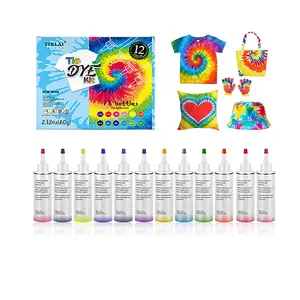 Bview Art Popular Indoor Entertainment 12 colors Permanent Tie Dye Painting Shirt Fabric Tie Dye Kits