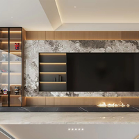Meuble TV mural moderne en bois, luxueux et élégant, avec bande lumineuse LED et foyer intégré, ensemble de meubles de salon sur toute la longueur du mur
