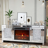 Meuble TV de Salon avec Cheminée Électrique, Console Multimédia et Décorations Diamant