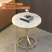 Meja kopi bulat logam Modern pabrik furnitur ruang tamu emas meja sisi atas marmer sederhana