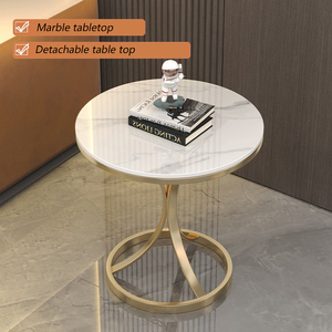 <span class=keywords><strong>Tavolino</strong></span> da Caffè Rotondo Moderno di Fabbrica in Metallo Dorato con Piano in Marmo Semplice, Mobili da <span class=keywords><strong>Soggiorno</strong></span>, <span class=keywords><strong>Tavolino</strong></span> Laterale - Product Image 4