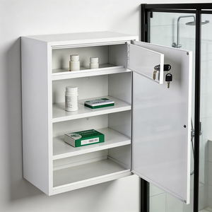 Botiquín de primeros auxilios de alta seguridad de acero moderno, armario de baño, caja de almacenamiento de medicamentos con llave, Kit médico rectangular colgante - Product Image 1