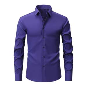 Chemise de travail formelle d'automne pour homme, chemise habillée en twill blanc, coupe ajustée, manches longues, sans repassage, chemise décontractée pour homme - Product Image 2