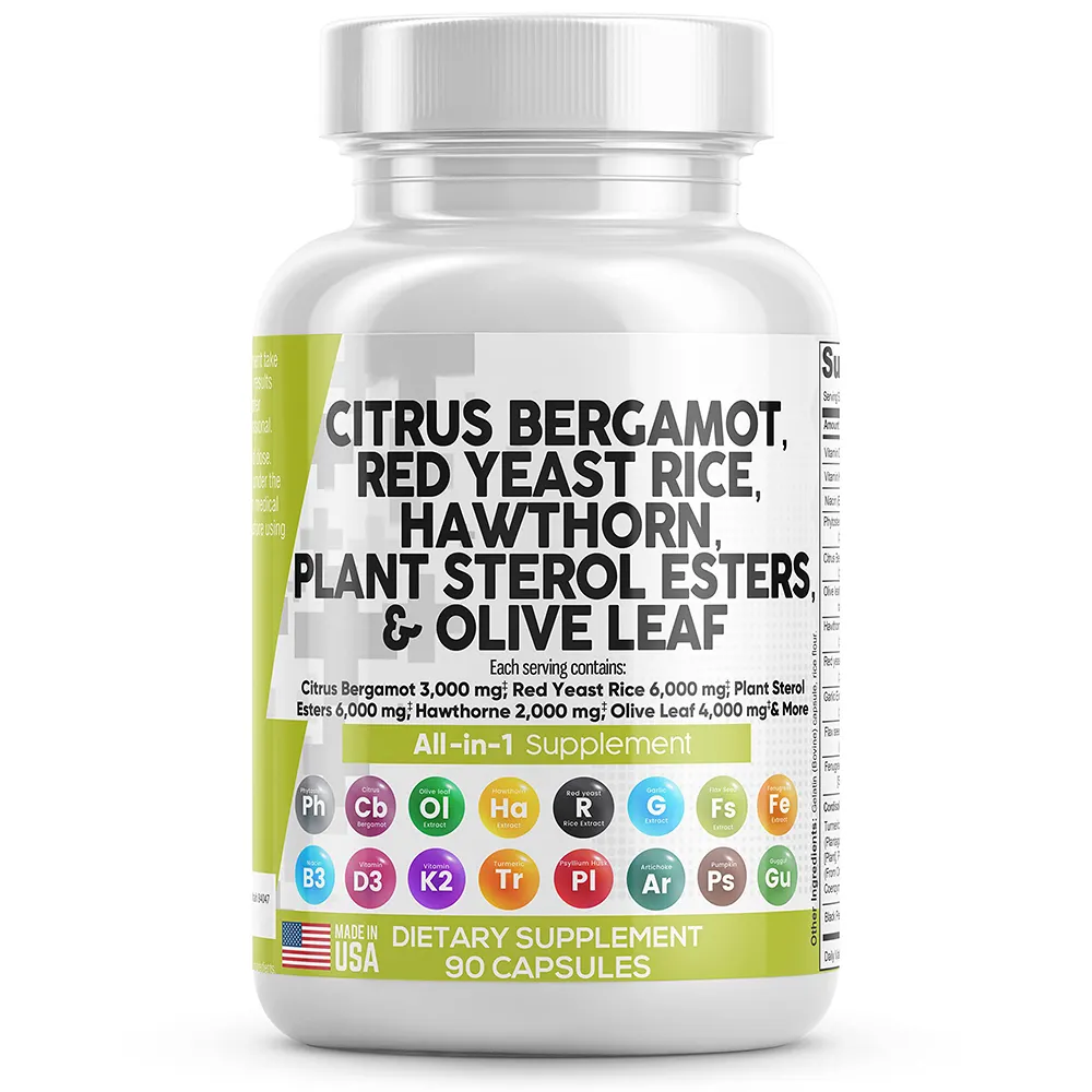 Citrus Bergamot Capsules with Red Yeast Rice Hawthorn Extract Guggul Niacin All in One Natural Cholesterol Lowering Supplements