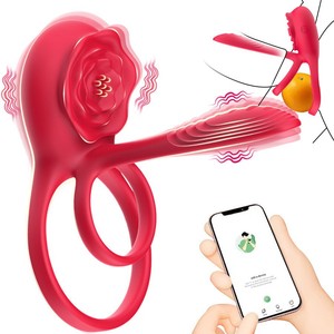 Foreign trade APP remote control <b>vibrating</b> rose adult male masturbator <b>wearable</b> rechargeable orgasm waterproof USB lock ring - Product Image 5