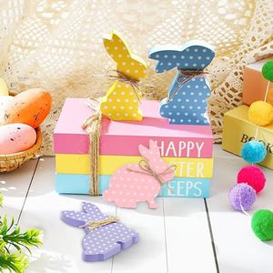 Easter Wooden Bunny Ornaments 4 Piece Set Polka Dot Decor Indoor Easter Decoration - Product Image 3