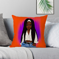 Housse de coussin décorative 45x45cm pour canapé, voiture, maison, motif dessin animé coloré de femme africaine noire, magnifique et douce