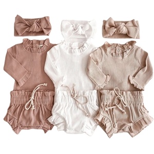 Mejor Precio con Alta Calidad, Conjuntos de Ropa de Bebé de Manga Larga de Algodón Acanalado de Primavera, 2 Piezas, al por Mayor - Product Image 1