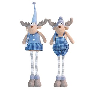 Figurines de Noël extensibles en tissu : Père Noël, Bonhomme de neige, Renne, à carreaux bleus, 31-50 cm, pour décoration de fêtes - Product Image 5