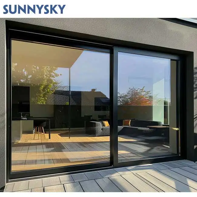 Sunnysky pintu geser kaca Tempered mengilap ganda Aluminium balkon kantor eksternal besar kualitas tinggi