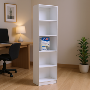 Bibliothèque DB Home Office à 5 niveaux, design fin, blanc, étagère de rangement moderne pour l'organisation à la maison et au bureau - Product Image 2