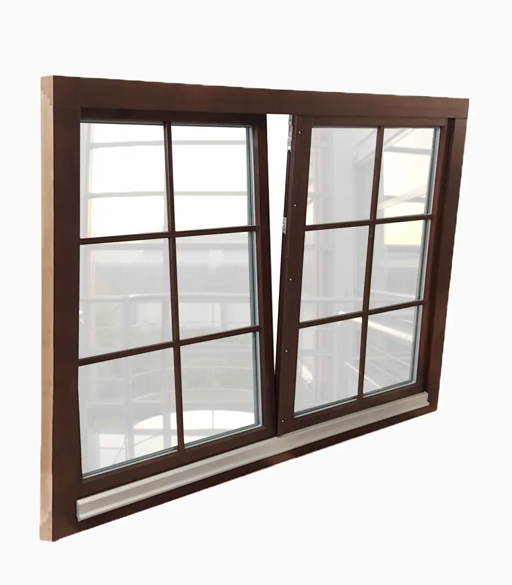 Precio de fábrica, nuevo diseño de parrilla, toldo abatible deslizante esmaltado UPVC de aluminio, ventana de PVC de vidrio colgante Doble