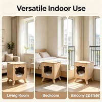 Mobilier pour animaux de compagnie : Maison pour chat rectangulaire moderne en bois imperméable, utilisable comme table d'appoint, avec coussin moelleux et cachette suspendue pour chat, pour intérieur.