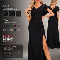 Robe longue de soirée personnalisée pour femme, modeste, imprimée, en polyester, coton et mousseline, avec strass, col en V, manches à volants, style portefeuille, froncée et fente haute