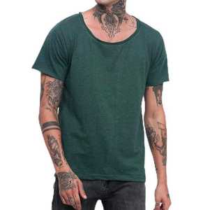 Camiseta de Manga Corta para Hombre, Cuello Redondo, Color Verde Oscuro Jaspeado, Lisa, Corte Ajustado, 100% Algodón Ecológico, Informal - Product Image 4