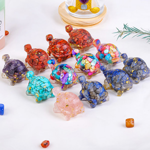 Artesanía de cristal <span class=keywords><strong>Tortuga</strong></span> pequeña para decoración de tanques Figuras de animales epoxi de grava de cristal de amatista natural para decoración de escritorio - Product Image 2