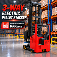 Chariot élévateur à palettes électrique pour allées étroites VNA, capacité de 1,6 tonne, chariot élévateur à 3 voies, batterie lithium-ion, type assis, mât à 3 étages