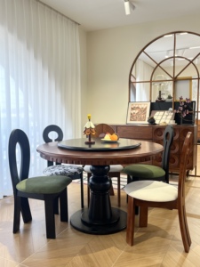 Modern <b>Round</b> <b>Dining</b> <b>Table</b> <b>Solid</b> <b>Wood</b> Base Natural <b>Wood</b> Surface Minimalist Design for Home and Hotel Use - Product Image 4