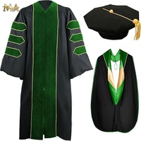 Vente en gros de luxe Phd Graduation Gown avec passepoil doré Graduation Toga Doctoral Graduation Gown Set for Ceremony