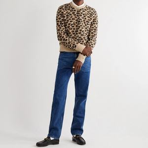 Fabricante de Suéteres Personalizados, Suéter de Lana para Hombre, Diseño Desgastado, Estampado Jacquard de Leopardo, Cuello Redondo, Manga Larga - Product Image 2