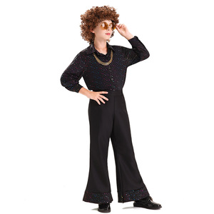 Conjunto de Disfraz Disco para Niños de los 70 y 80, Pantalones para Actuaciones en Escenario, Traje de Cosplay Hip Hop para Niños, Negro con Detalles Brillantes - Product Image 2