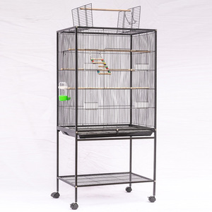 Bán Buôn Giá Thấp Sang Trọng Không Gian Lớn Màu Đen Thép Không Gỉ Kim Loại Sắt Parrot Canary Budgie Pet <span class=keywords><strong>Bird</strong></span> Lồng Với Bánh Xe - Product Image 1