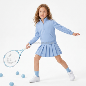 Ensemble de tennis pour filles : Sweat-shirt demi-zip en polyester, jupe plissée, respirant et à séchage rapide – Pack tenue de sport scolaire pour enfants - Product Image 3