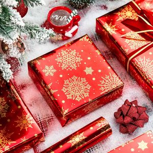 Burymento Christmas <b>Wrapping</b> <b>Paper</b> Red Snowflake 17 In X 32.8 Ft Gift Craft Recyclable Single Side Coating - Product Image 6