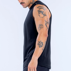 Custom logo Slim Fit Solid Blank Design Silhouette Crew Neck Wide Armhole Casual Gym Side Seams Breathable Printing <strong>Men</strong> <strong>Tanktop</strong> - Product Image 3