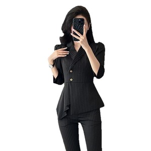 Women's Suit Set Three Quarter Sleeve Notched Collar Slim Fit Office Lady Autumn Worsted Anti-Wrinkle Formal Wear - Product Image 5
