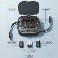 Boîte de câbles rétractables multifonctionnelle, ensemble d'adaptateurs de câbles de charge 7 en 1, cadeau idéal, support de bureau, kit d'adaptateurs de câbles de voyage
