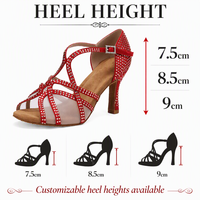 Chaussures de danse à strass pour femme, chaussures de danse de salon, chaussures de danse latine en satin rouge, chaussures de jazz pour femme, sandales de mariage à semelle souple