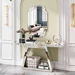 Modern Luxe Full Body Mirror <b>Console</b> <b>Table</b> 55.9 In Trapezoid Base 360 Degree Reflective Entryway Decor - Product Image 1