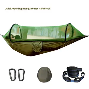 Hamac d'extérieur en bambou à ouverture rapide, lit en tissu nylon <span class=keywords><strong>anti</strong></span>-renversement, balançoire pour <span class=keywords><strong>camping</strong></span> et randonnée, capacité 150 kg - Product Image 2