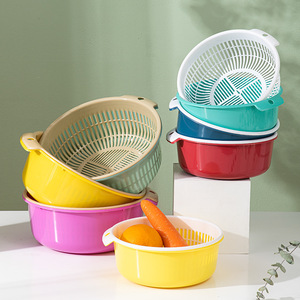 Double Layer <b>Plastic</b> Drain <b>Basket</b> With Hollow Design For Vegetable Fruit Storage Kitchen Use - Product Image 1