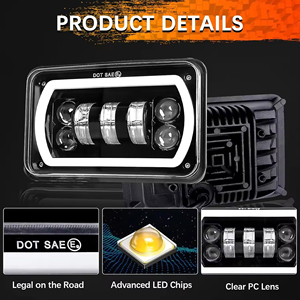 Phare LED 4x6 avec DRL blanc, clignotant ambre, faisceau scellé haut/bas, H4651 H4656, compatible camion - Product Image 2