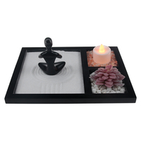 Vente en gros Kit de jardin zen de bureau miniature Feng Shui avec statue d'arbre de yoga en résine Jardin zen japonais pour la méditation