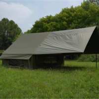 Tente de camping familiale gonflable imperméable à double couche en tissu Oxford 300D avec pompe à air et auvent pour 4 à 6 personnes
