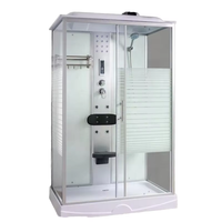 Cabine de douche hammam moderne Como Hotel avec porte coulissante noire 90x90 en verre transparent et cadre en alliage d'aluminium brossé