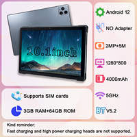 Tablette PC Android 12.0 neuve de 10,1 pouces avec processeur MTK Octa Core, Wi-Fi, 3 Go/64 Go de stockage, résolution 1280x800 pour usage professionnel