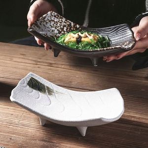 Plato de Sushi japonés, cuenco de piedra de cuatro patas, plato Rectangular creativo de cerámica, plato para aperitivos, juego de vajilla Retro con personalidad - Product Image 5