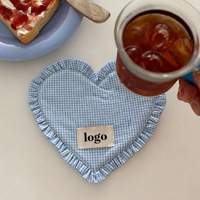 Sous-plats isolants multi-tailles personnalisables avec logo, sous-plat de table à manger en forme de cœur à carreaux, dessous de verre mignon en dentelle plissée, tapis de tasse à eau