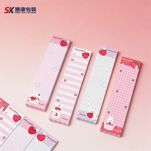 Bloc-notes mignons en forme de lapin fraise, 4 motifs, motif à rayures roses, papeterie de bureau et scolaire, emballage SK Sheng Kang - Product Image 1