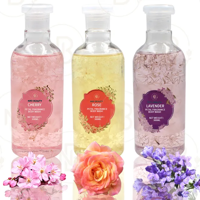 Özel etiket Premium Yoni banyo vücut yıkama organik doğal lüks parfüm gül kiraz çiçeği lavanta duş jeli