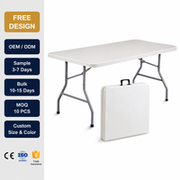 Table pliante moderne portable en PEHD moulé par soufflage, étanche, empilable, pour banquet, avec pieds pliables en deux et poignée de transport pour événements